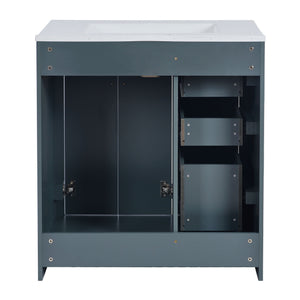 Ceramic Sink Combo, Freestanding Vanity Set With 3 Drawers & Soft Closing Doors