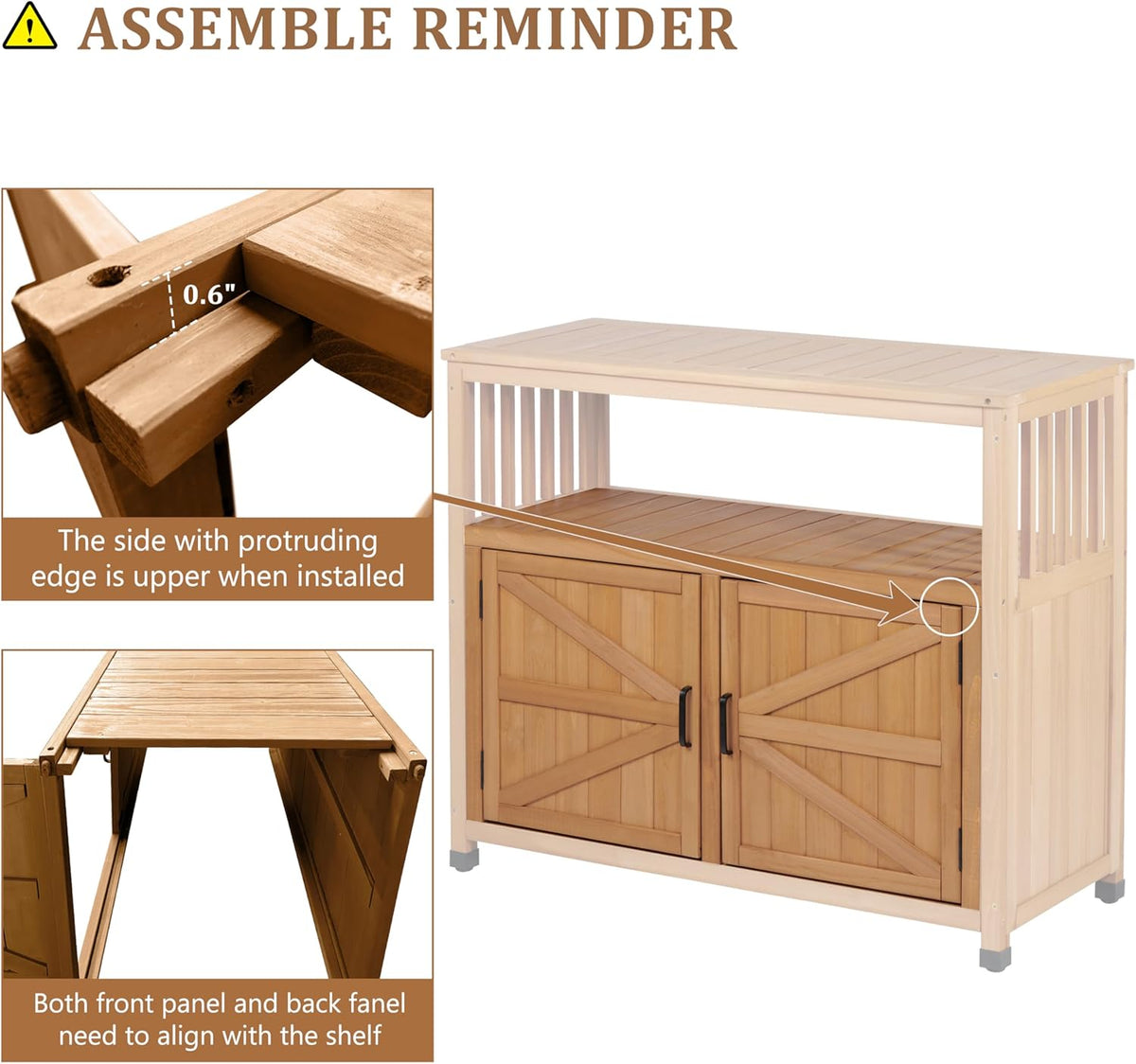 Wooden Patio Bar Table Set with Storage