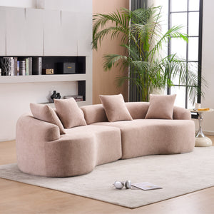 LY-025 Modular Sleeper Sectional Sofa, 4-Seater with Wood Grain Chenille Fabric