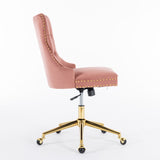 Velvet upholstered tufted chair with golden metal adjustable swivel base
