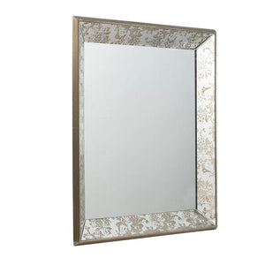 Antique Rectangle Mirror With Floral Accents, Mirrored Display Tray, Hanging Wall Mirror
