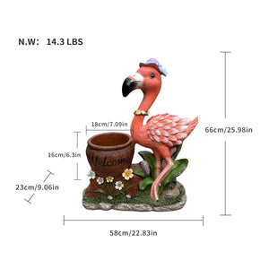Outdoor Garden Sculpture Flamingo Flower Pot Planter