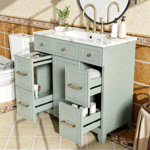 36" Green Bathroom Vanity with Ceramic Sink