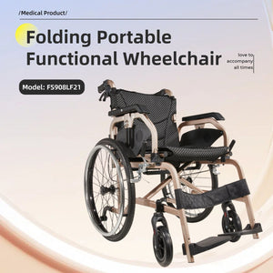 Premium Lightweight Foldable Transport Wheelchair for Adults with Double Brakes - Gold or Gray