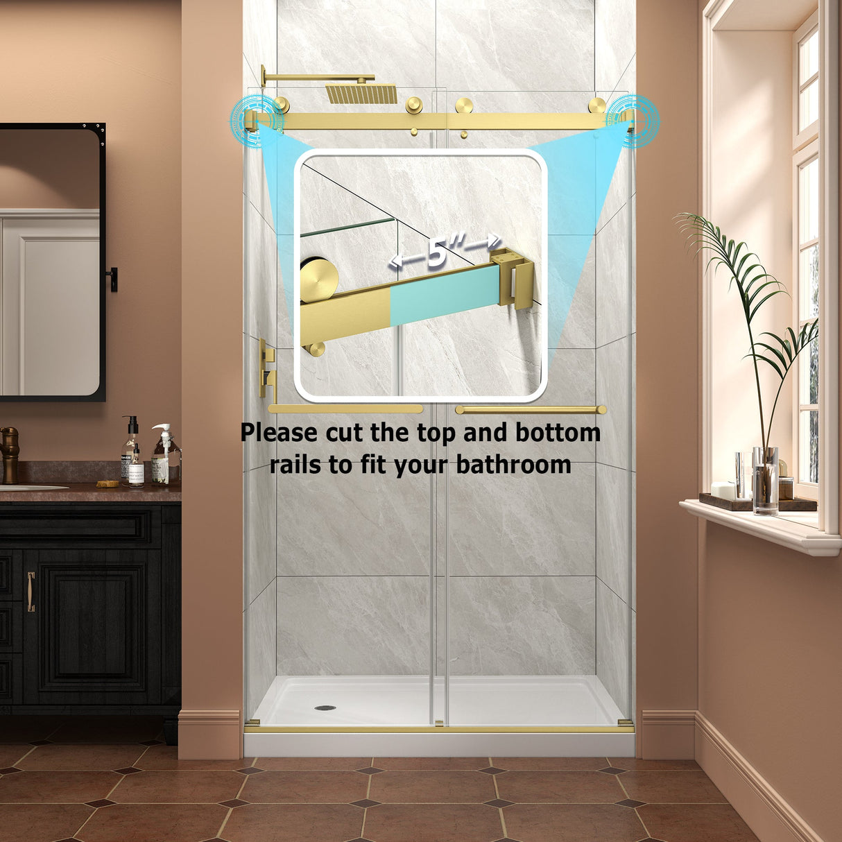 43"-48" W x 76" H Brushed Frameless Shower Door