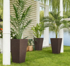 Outdoor Flower Plant Pots - Set of 3 Tall Planters with Drainage Hole