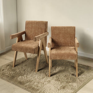 Zoey Arm Chair Set with Chenille Upholstery - Chocolate