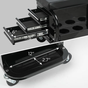 Rolling Creeper Garage Seat with 3 Built-In Drawers - Black