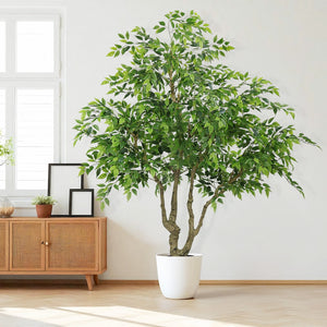 7FT Tall Artificial Banyan Tree with Natural Trunk and Realistic Silk Leaves