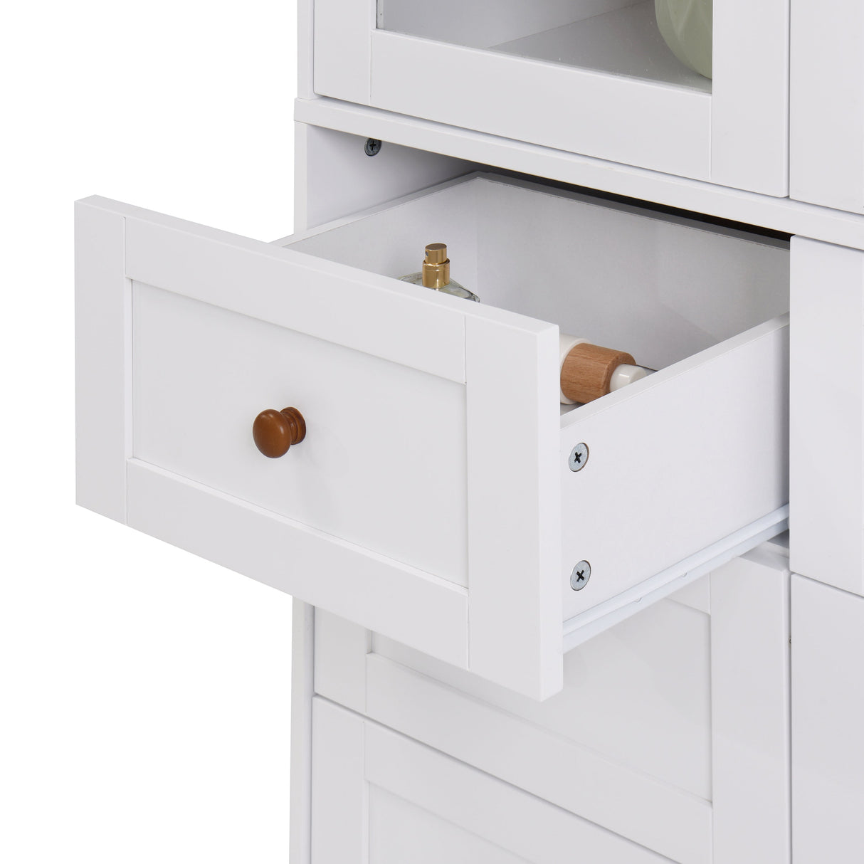White MDF Display Storage Cabinet with Glass Doors and Adjustable Shelves