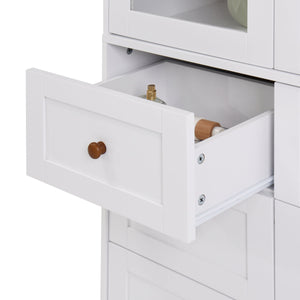 White MDF Display Storage Cabinet with Glass Doors and Adjustable Shelves