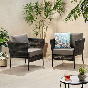 Hanford Modern Club Chair with Woven Rope Design in Grey