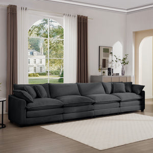 Modern Upholstered 4 Seater Fabric Sofa With Arm And Throw Pillows