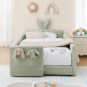 Cute Rabbit Ear Upholstered Platform Bed Frame With Safety Rail