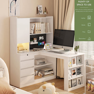 L Shaped Desk with Charger and Drawers