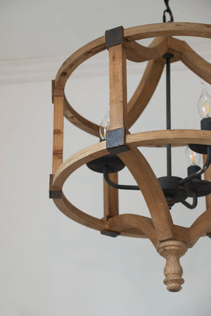 3 Light Wood Drum Chandelier