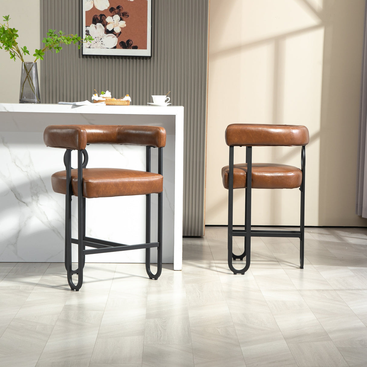 Household bar stools set of 2, modern upholstered with back