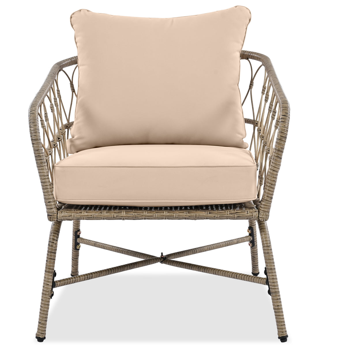 4 Piece Bohemian Wicker Chat Set With Acacia Wood Table