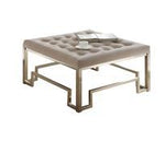 Damien Beige Fabric & Champagne Finish Cocktail Ottoman