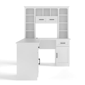 L-Shaped Computer Desk with 2 Cabinets and 2 Drawers
