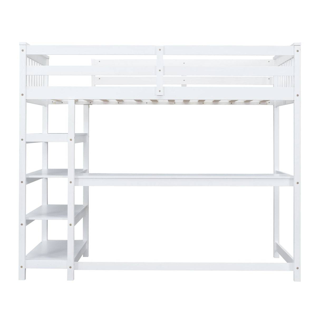 Loft Bed With Storage Shelves And Under Bed Desk