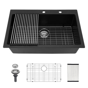 Kitchen Sink Granite Composite Drop In Sink With Durable Material - Black