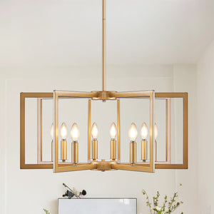 27" Modern Golden Geometric 8-Light Chandelier