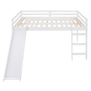 Full Loft Bed With Slide, Multifunctional Design - White