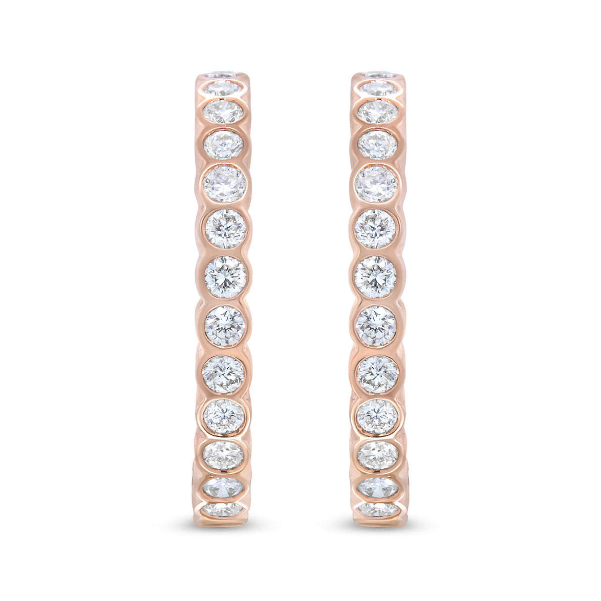 18K Rose Gold 1 Cttw Round Bezel-Set Diamond Hoop Earrings (F-G Color, VS1-VS2 Clarity)