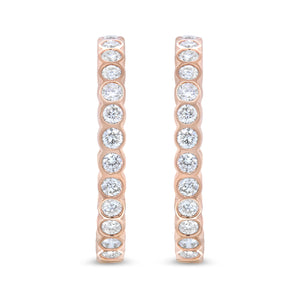 18K Rose Gold 1 Cttw Round Bezel-Set Diamond Hoop Earrings (F-G Color, VS1-VS2 Clarity)