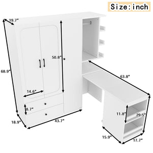 Multifunctional Wardrobe with 2 Doors and Convertible Desk