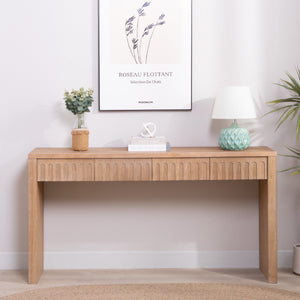 Modern Console Table with 4 Drawers – 59.2 Entryway Table in Natural Wood Finish