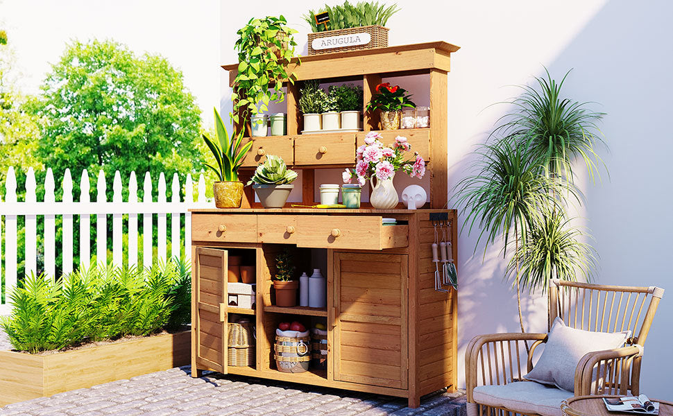 TOPMAX 65.7'' Tall Garden Potting Bench Table with Hutch