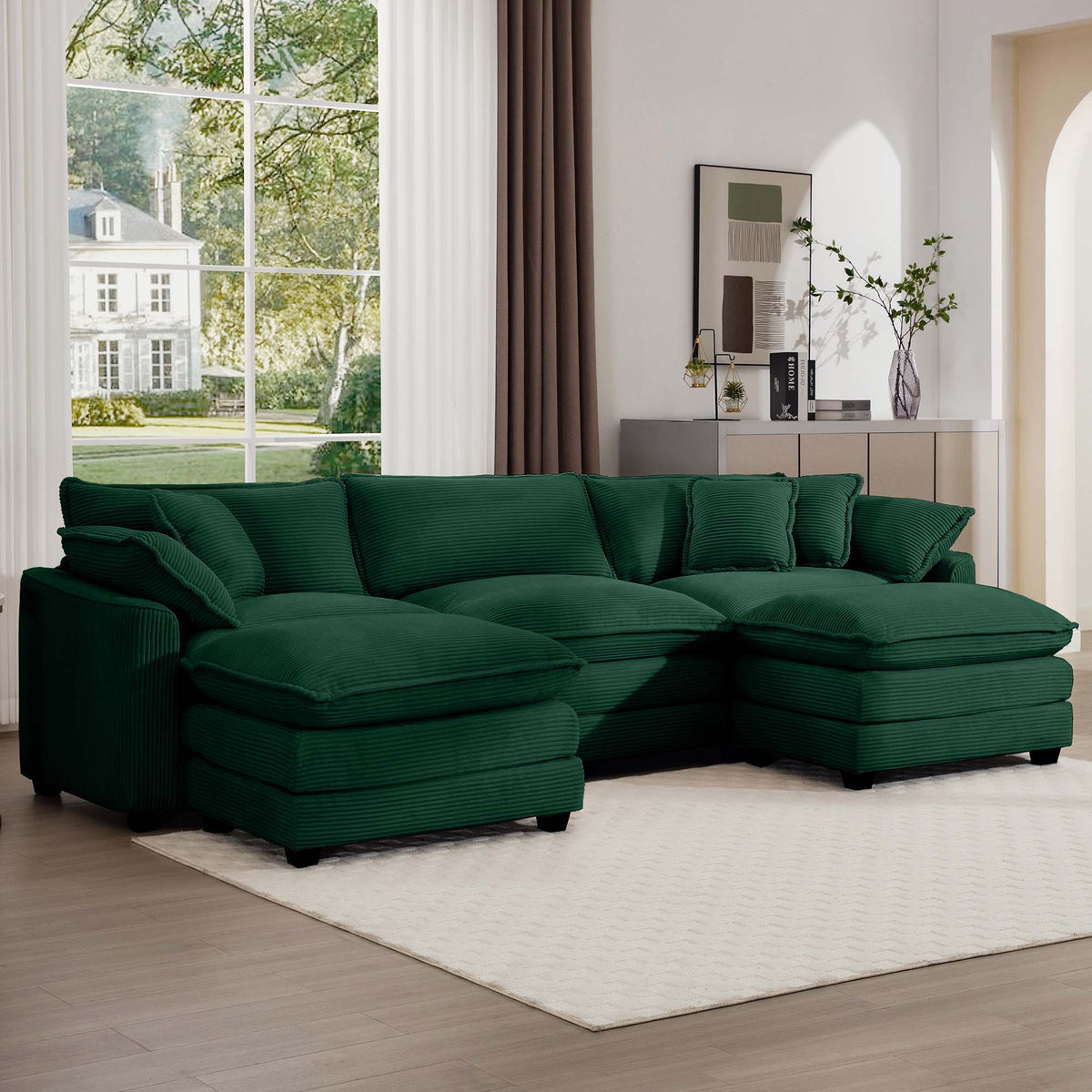Modern Modular Cushion Sofa Set with Ottoman - Fabric, Multiple Colors