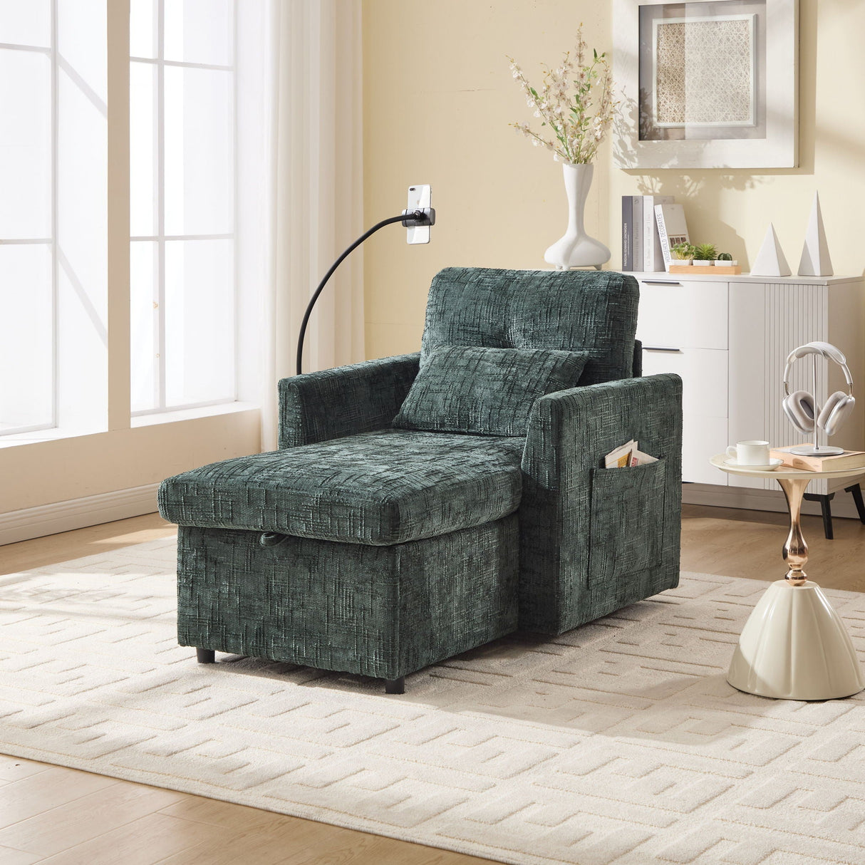 Multifunctional Recliner Sofa with Storage and Phone Bracket