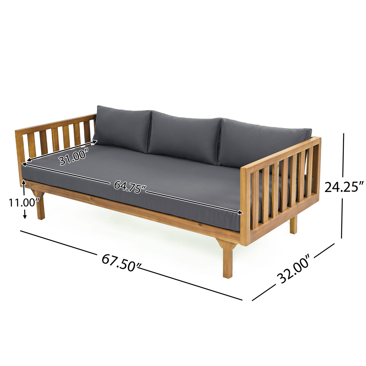Claremont 3-seater day bed, grey