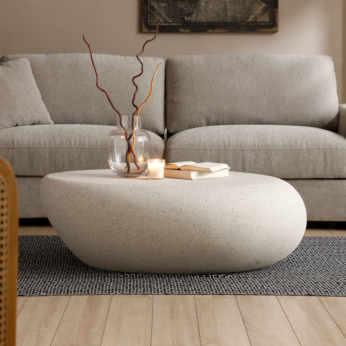 43.31'' Fiberglass Elliptical Coffee Table for Living Room
