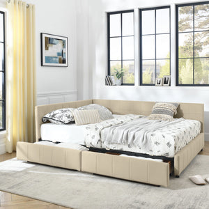 Mid-Century Storage Upholstered Tufted Bed Frame With Backrest And Armrests