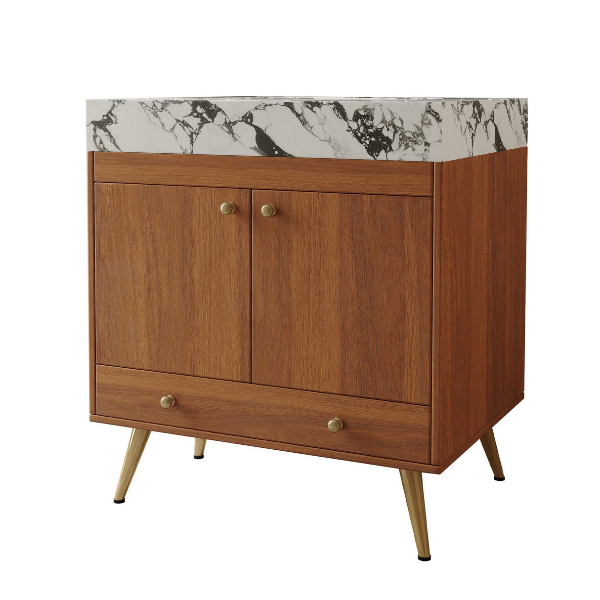 Mid-Century Free-Standing Bathroom Vanity with Faux Marble Top