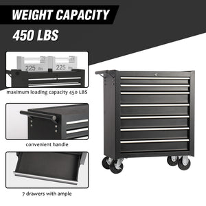 7 Drawer Rolling Tool Chest With Wheels, Multifunctional Tool Box And Storage