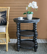 23.5-x-25'-Round-Three-Tiered-Side-Table-with-Rattan-Shelf,-Black-Side-Tables