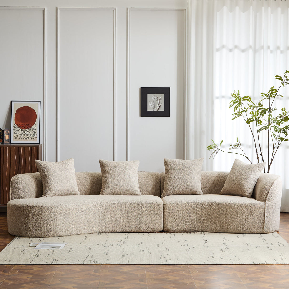 126" Curved Sectional Sofa (Almond-D28 Full Foam)