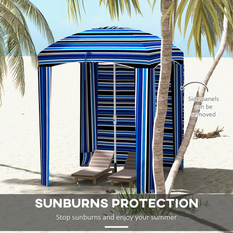 5.9' x 5.9' portable beach umbrella, ruffled outdoor cabana with walls, vents, sandbags, carry bag, blue stripe