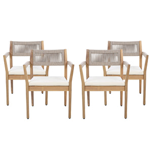 Braided Acacia Wood Outdoor Dining Chairs Set of 2 – Teak Look with Beige Rope & Cream Cushions