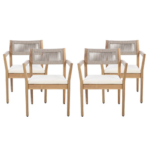 Braided Acacia Wood Outdoor Dining Chairs Set of 2 – Teak Look with Beige Rope & Cream Cushions