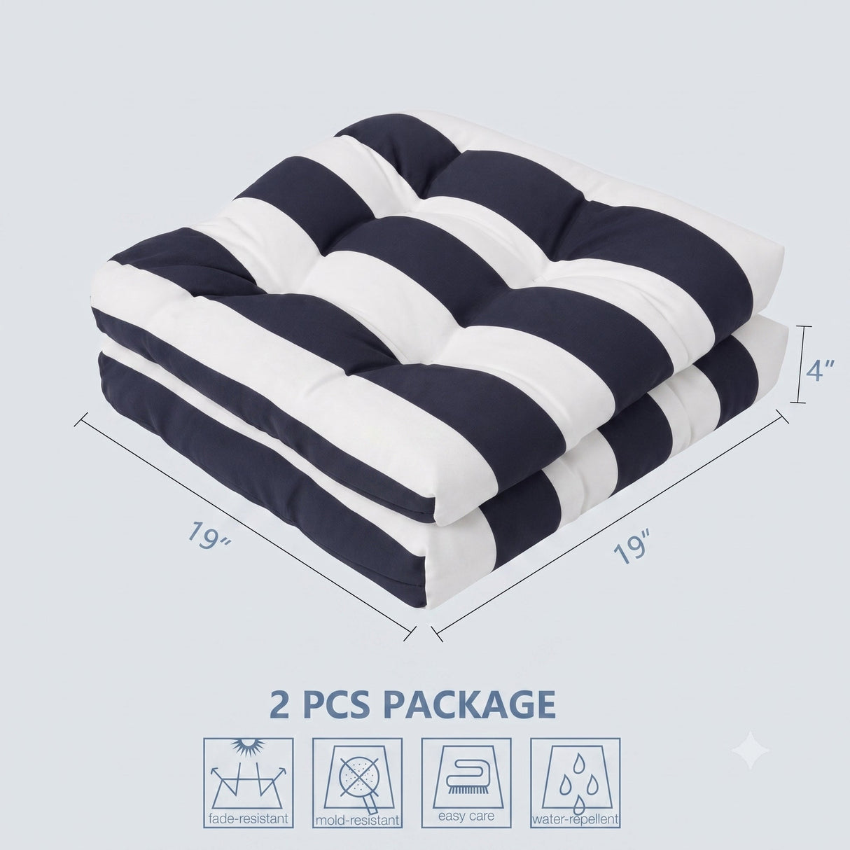 Outdoor Chair Cushions Set of 2 in Black/White Stripes