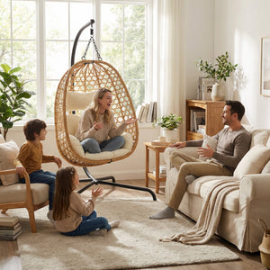Set of 2 Egg Chairs with Stand - Patio Wicker Hanging Hammock Swing