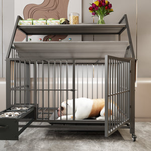 Large Pet Cage with Storage Rack and Stainless Steel Basins