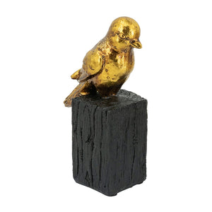 4.5x2.5x7.5' Gold Resin Songbird Sculpture on Black Faux Branch