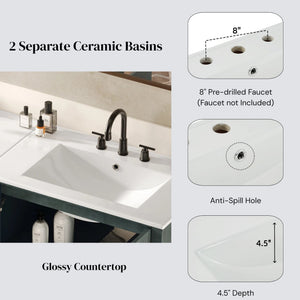 Vintage Double Sink Bathroom Vanity Set With Ceramic Sinks